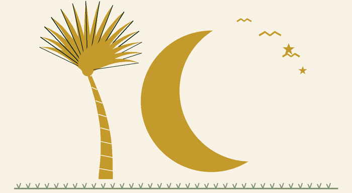 Gold palmetto and crescent moon illustration